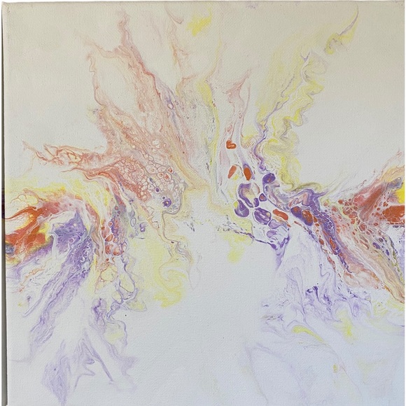 Set of 4 acrylic paint pouring custom canvas art blow out hair dryer art - Picture 8 of 8